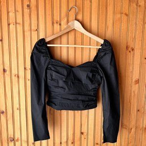 ASTR Gathered Black Long Sleeve Crop